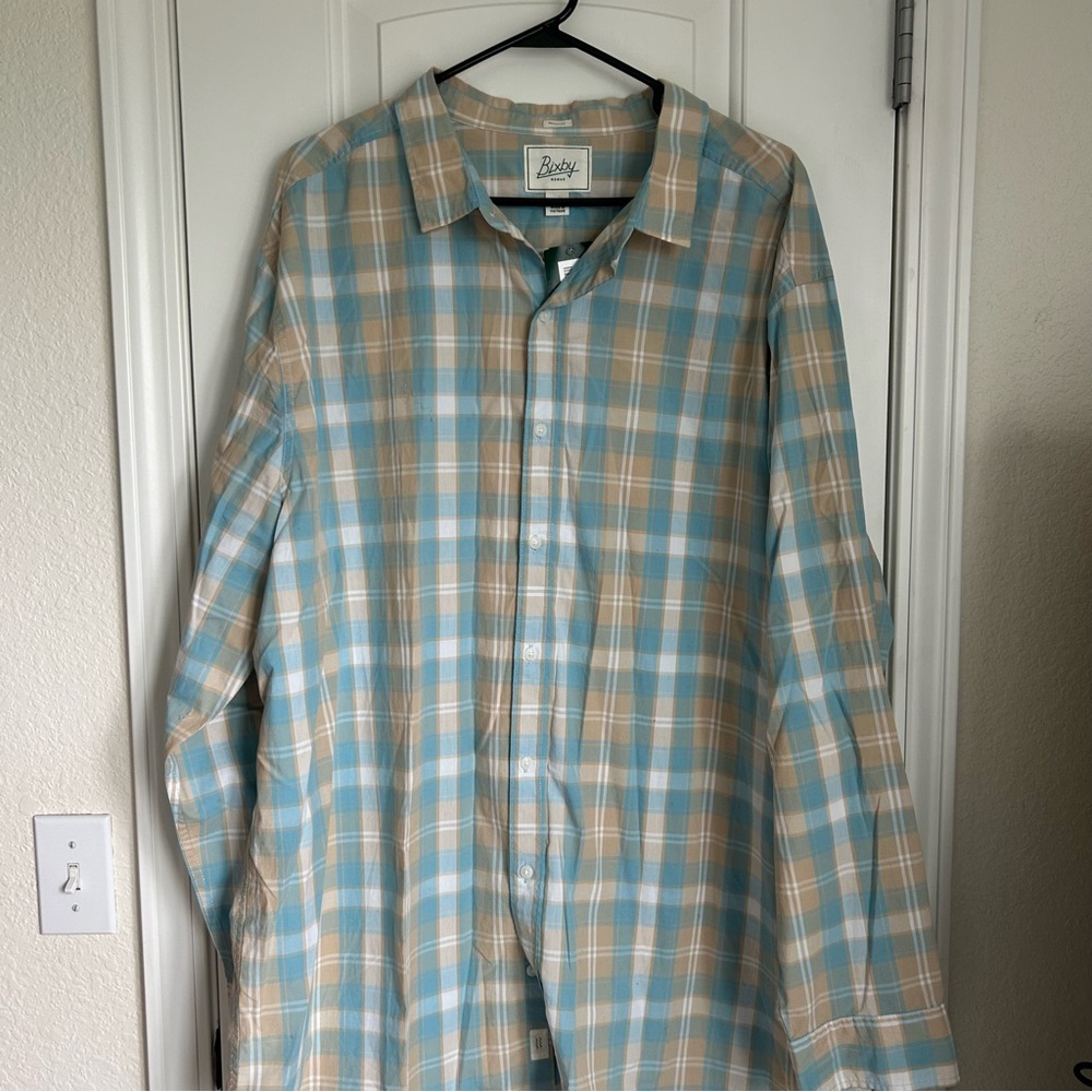 Bixby Nomad Mens NWT Plaid, Button Down Long Sleeve Odyssey Washed Shirt -3XL